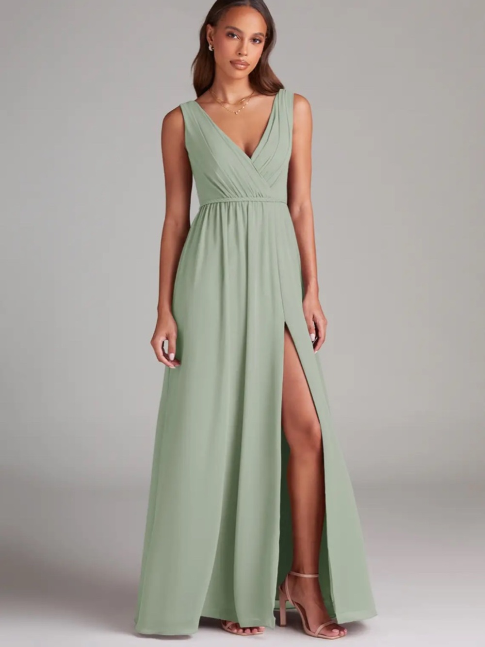 Azazie Dusty Sage Tanicia Chiffon Bridesmaid Dress size 4